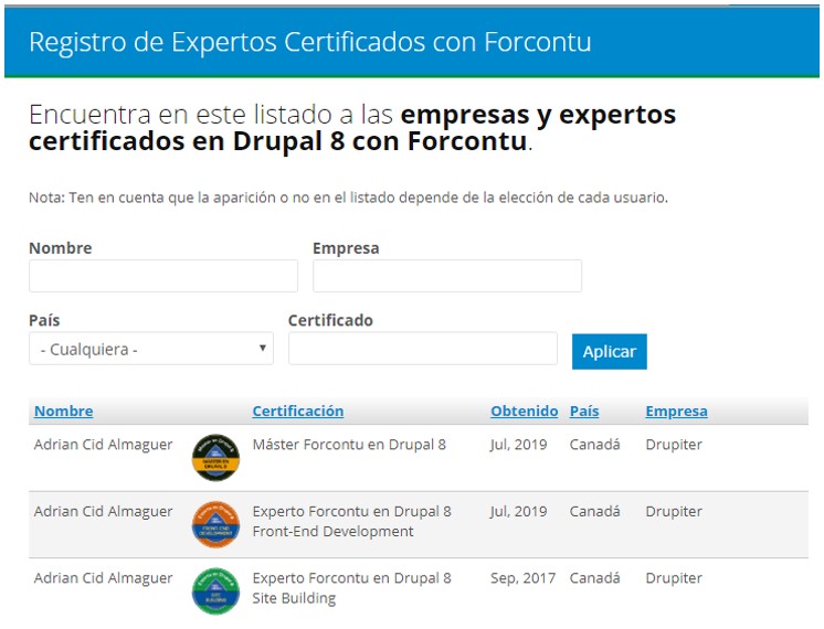 Registro certificaciones